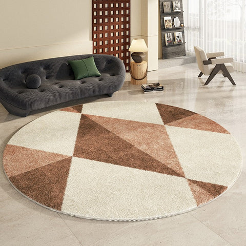 Large Contemporary Round Rugs, Geometric Modern Rugs for Bedroom, Modern Area Rugs under Coffee Table, Thick Round Rugs for Dining Room-Silvia Home Craft