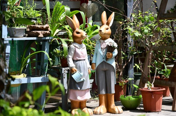 Extra Large Rabbit Couple Statue, Rabbit Statues, Animal Statue for Garden Ornament, Villa Courtyard Decor, Outdoor Decoration, Garden Ideas-Silvia Home Craft