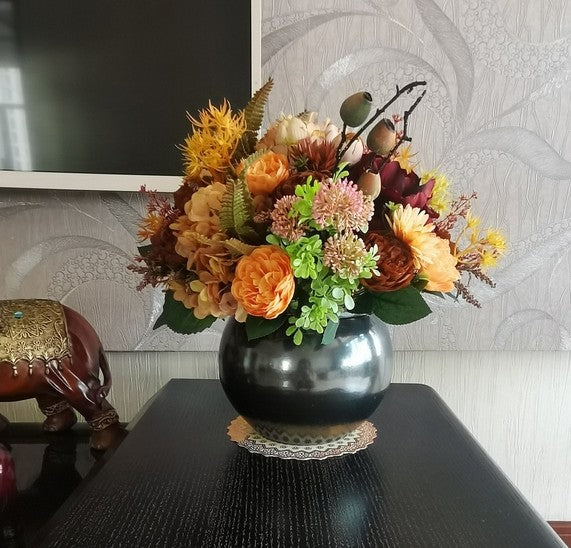 Modern Artificial Floral Arrangement for Bedroom, Large Bunch of Autumn Flowers Arrangement Interior Design, Peony Faux Silk Floral Bouquet Table Centerpiece-Silvia Home Craft