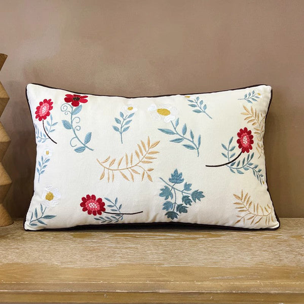 Decorative Throw Pillows for Couch, Embroider Flower Cotton Pillow Covers, Spring Flower Decorative Throw Pillows, Farmhouse Sofa Decorative Pillows-Silvia Home Craft