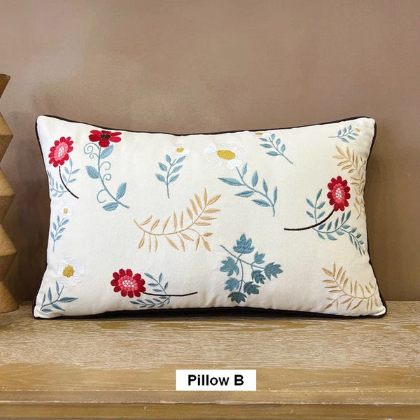 Decorative Throw Pillows for Couch, Embroider Flower Cotton Pillow Covers, Spring Flower Decorative Throw Pillows, Farmhouse Sofa Decorative Pillows-Silvia Home Craft