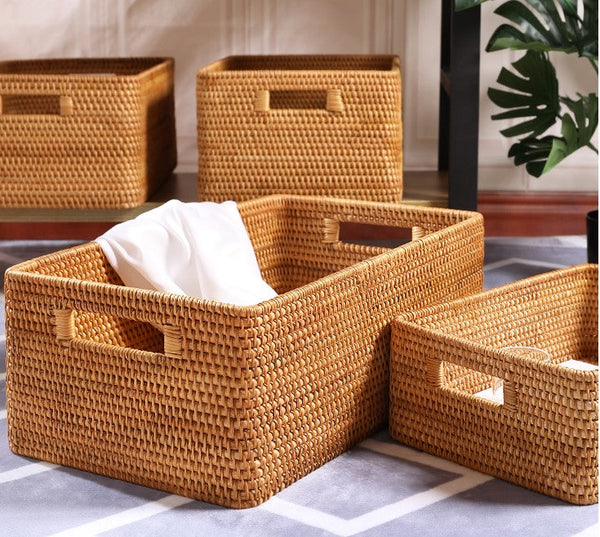 Oversized Rattan Storage Basket, Extra Large Rectangular Storage Basket for Clothes, Storage Baskets for Bathroom, Bedroom Storage Baskets-Silvia Home Craft