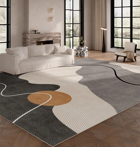 Dining Room Floor Carpet Placement Ideas, Geometric Area Rugs for Bedroom, Modern Area Rugs for Living Room, Abstract Contemporary Modern Rugs-Silvia Home Craft