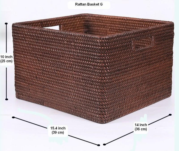 Large Brown Woven Rattan Storage Basket, Storage Baskets for Kitchen, Rectangular Storage Baskets, Storage Baskets for Clothes-Silvia Home Craft