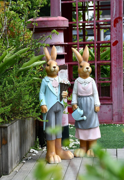 Extra Large Rabbit Couple Statue, Rabbit Statues, Animal Statue for Garden Ornament, Villa Courtyard Decor, Outdoor Decoration, Garden Ideas-Silvia Home Craft