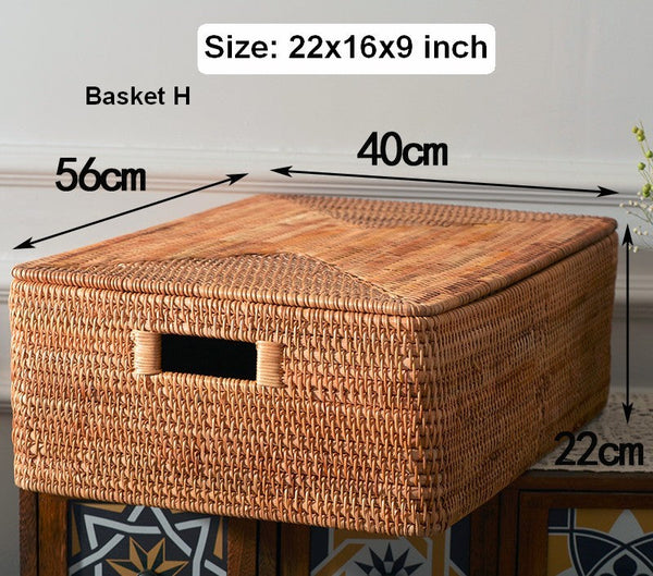 Oversized Rectangular Storage Basket with Lid, Woven Rattan Storage Basket for Shelves, Storage Baskets for Bedroom, Extra Large Storage Baskets for Clothes-Silvia Home Craft