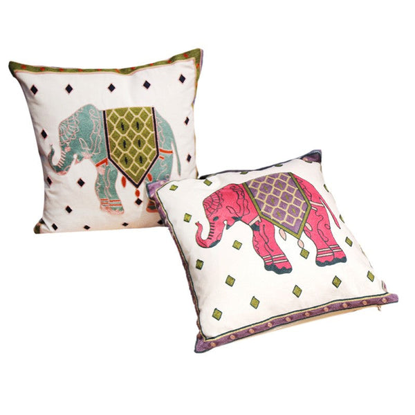 Cotton Decorative Pillows, Elephant Embroider Cotton Pillow Covers, Farmhouse Decorative Sofa Pillows, Decorative Throw Pillows for Couch-Silvia Home Craft