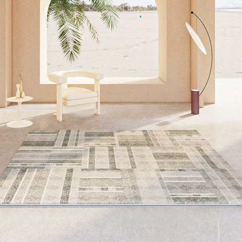 Contemporary Runner Rugs Next to Bed, Bathroom Runner Rugs, Grey Modern Rugs for Living Room, Contemporary Carpets under Dining Room Table-Silvia Home Craft