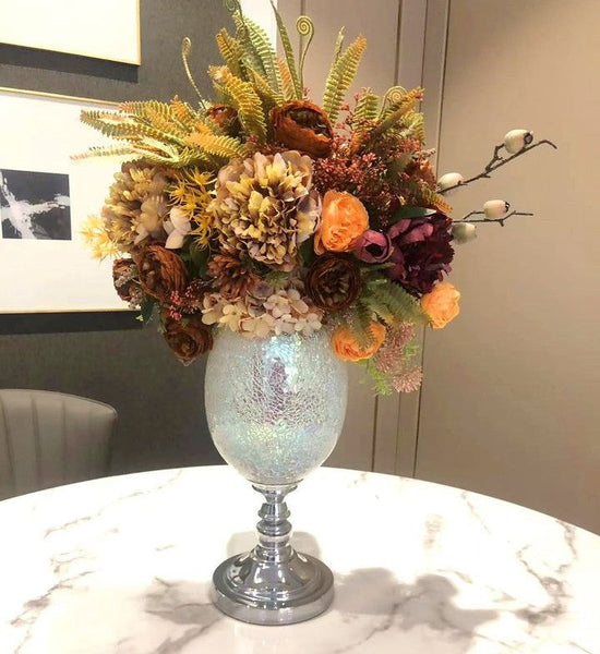 Modern Artificial Floral Arrangement for Bedroom, Large Bunch of Autumn Flowers Arrangement Interior Design, Peony Faux Silk Floral Bouquet Table Centerpiece-Silvia Home Craft