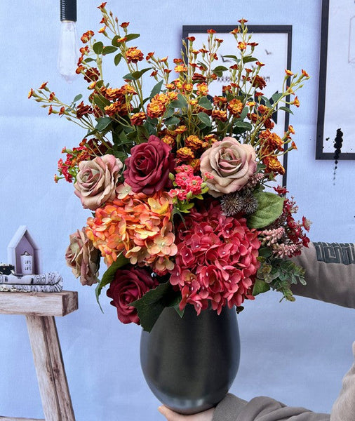 Creative Faux Silk Floral Bouquet Table Centerpiece, Modern Artificial Floral Arrangement for Bedroom, Large Bunch of Autumn Flowers Arrangement Interior Design-Silvia Home Craft