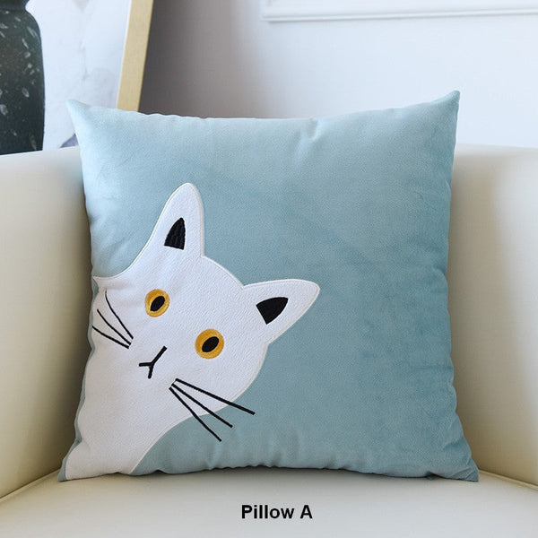 Modern Decorative Throw Pillows, Lovely Cat Pillow Covers for Kid's Room, Modern Sofa Decorative Pillows, Cat Decorative Throw Pillows for Couch-Silvia Home Craft