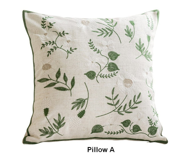 Spring Flower Decorative Pillows for Dining Room, Embroider Flower Cotton Pillow Covers, Decorative Pillows for Sofa, Farmhouse Decorative Pillows for Couch-Silvia Home Craft