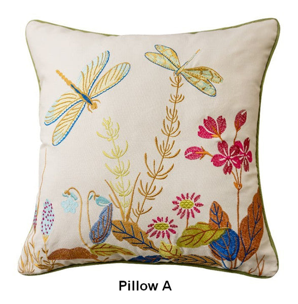 Butterfly Dragonfly Cotton and linen Pillow Cover, Modern Decorative Pillows for Couch, Decorative Throw Pillows for Living Room, Decorative Sofa Pillows-Silvia Home Craft