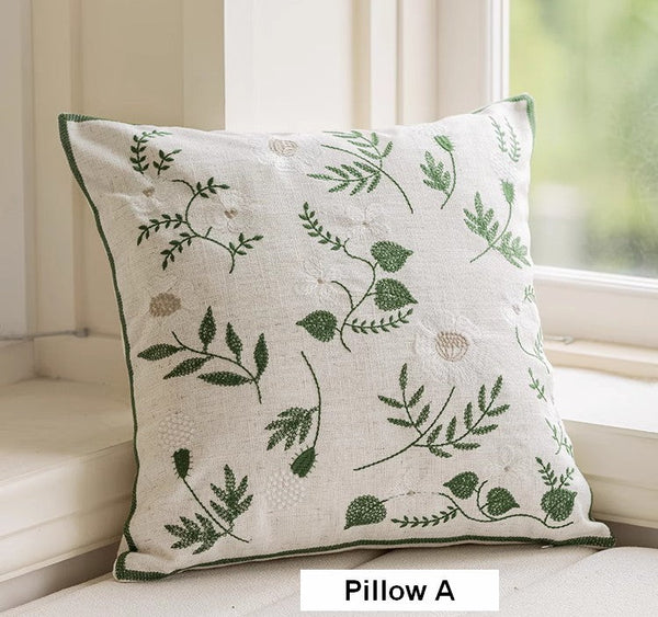 Decorative Pillows for Sofa, Farmhouse Decorative Pillows for Couch, Embroider Flower Cotton Pillow Covers, Spring Flower Decorative Pillows for Bedroom-Silvia Home Craft