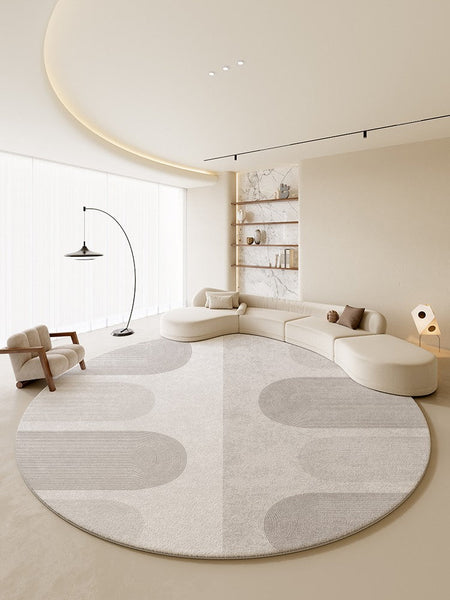 Abstract Modern Rugs for Living Room, Contemporary Round Rugs Next to Bed, Grey Geometric Carpets for Sale, Circular Rugs under Dining Room Table-Silvia Home Craft