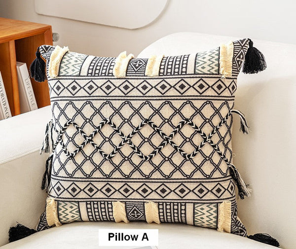 Unique Oriental Square Pillows for Bedroom, Geometric Modern Pillow Covers, Bohemian Decorative Sofa Pillows, Decorative Throw Pillows for Couch-Silvia Home Craft