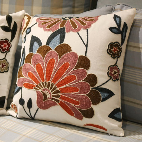 Sofa Decorative Pillows, Embroider Flower Cotton Pillow Covers, Flower Decorative Throw Pillows for Couch, Farmhouse Decorative Throw Pillows-Silvia Home Craft