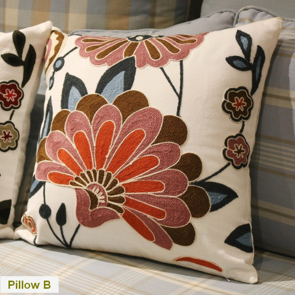 Decorative Pillows for Sofa, Flower Decorative Throw Pillows for Couch, Embroider Flower Cotton Pillow Covers, Farmhouse Decorative Throw Pillows-Silvia Home Craft