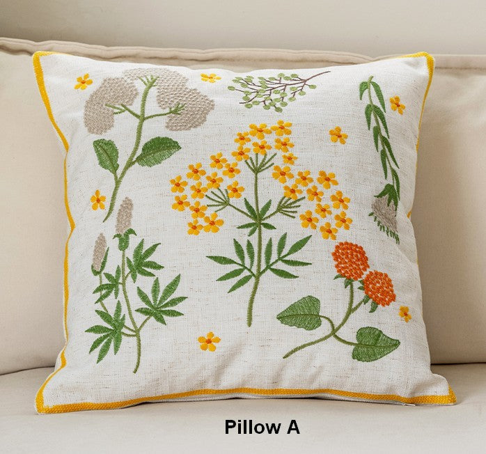 Decorative Pillows for Couch, Spring Flower Decorative Throw Pillows, Farmhouse Sofa Decorative Pillows, Embroider Flower Cotton Pillow Covers-Silvia Home Craft