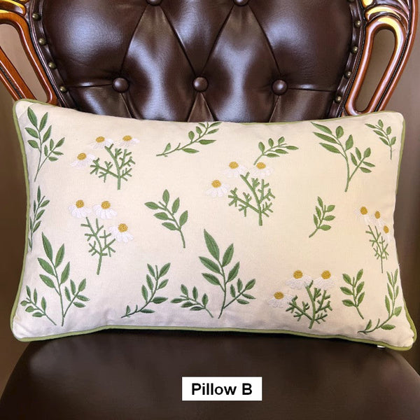 Spring Flower Sofa Decorative Pillows, Farmhouse Decorative Throw Pillows, Embroider Flower Cotton Pillow Covers, Flower Decorative Throw Pillows for Couch-Silvia Home Craft