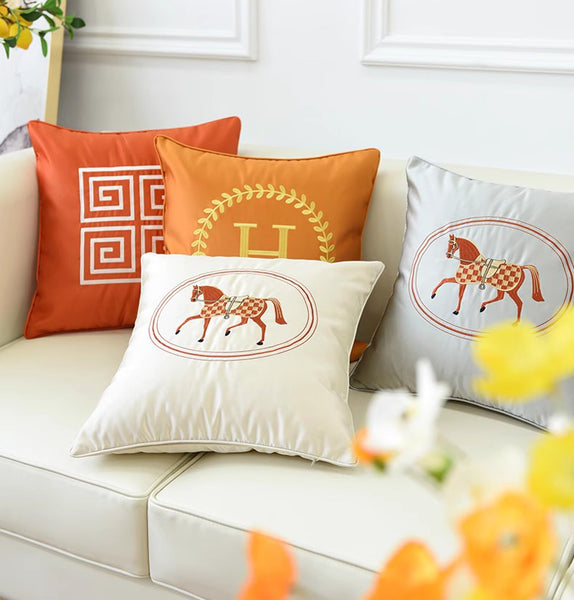 Embroider Horse Pillow Covers, Modern Decorative Throw Pillows, Horse Decorative Throw Pillows for Couch, Modern Sofa Decorative Pillows-Silvia Home Craft