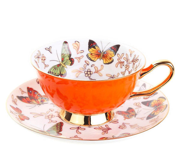 Creative Butterfly Ceramic Coffee Cups, Unique Butterfly Coffee Cups and Saucers, Beautiful British Tea Cups, Creative Bone China Porcelain Tea Cup Set-Silvia Home Craft