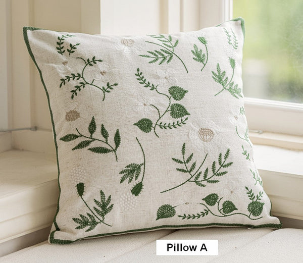 Decorative Pillows for Sofa, Farmhouse Decorative Pillows for Couch, Embroider Flower Cotton Pillow Covers, Spring Flower Decorative Pillows for Bedroom-Silvia Home Craft