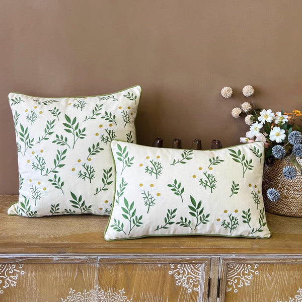 Spring Flower Sofa Decorative Pillows, Farmhouse Decorative Throw Pillows, Embroider Flower Cotton Pillow Covers, Flower Decorative Throw Pillows for Couch-Silvia Home Craft