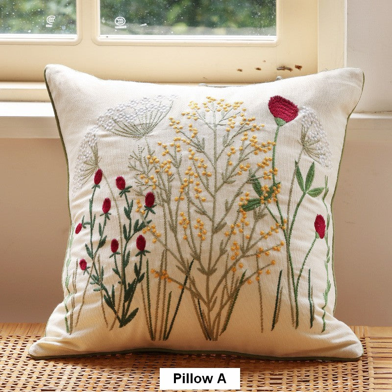 Decorative Pillows for Couch, Farmhouse Decorative Pillows for Sofa, Embroider Flower Cotton Pillow Covers, Spring Flower Decorative Pillows for Bedroom-Silvia Home Craft