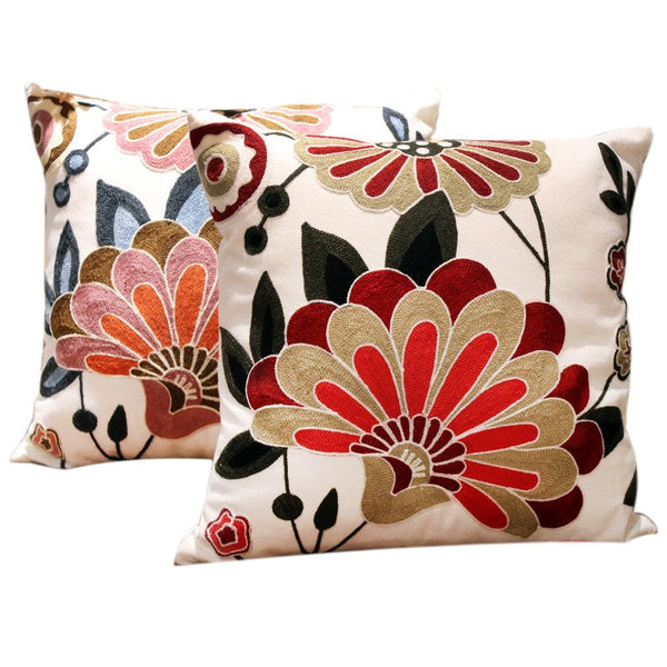 Decorative Pillows for Sofa, Flower Decorative Throw Pillows for Couch, Embroider Flower Cotton Pillow Covers, Farmhouse Decorative Throw Pillows-Silvia Home Craft