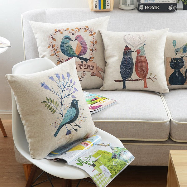 Large Decorative Pillow Covers, Decorative Sofa Pillows for Children's Room, Love Birds Throw Pillows for Couch, Singing Birds Decorative Throw Pillows-Silvia Home Craft