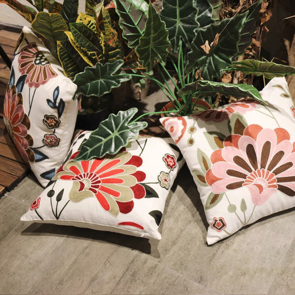 Decorative Pillows for Sofa, Flower Decorative Throw Pillows for Couch, Embroider Flower Cotton Pillow Covers, Farmhouse Decorative Throw Pillows-Silvia Home Craft