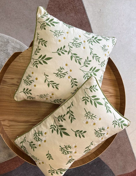 Spring Flower Sofa Decorative Pillows, Farmhouse Decorative Throw Pillows, Embroider Flower Cotton Pillow Covers, Flower Decorative Throw Pillows for Couch-Silvia Home Craft