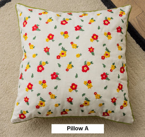 Embroider Flower Cotton Pillow Covers, Spring Flower Decorative Pillows for Dining Room, Decorative Pillows for Sofa, Farmhouse Decorative Pillows for Couch-Silvia Home Craft