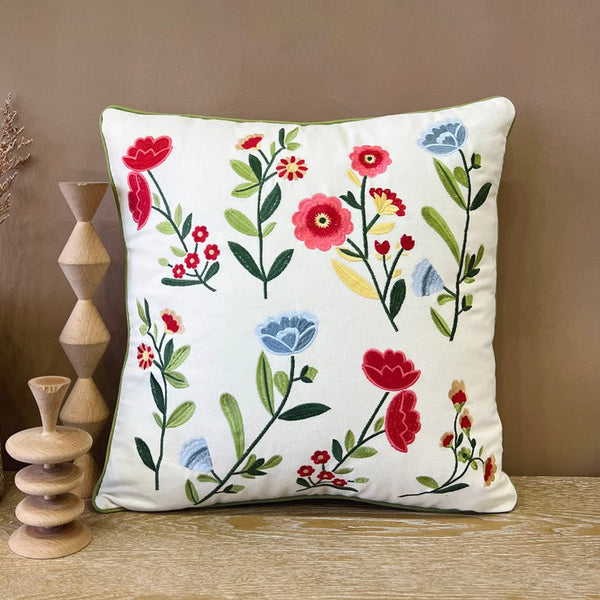 Throw Pillows for Couch, Spring Flower Decorative Throw Pillows, Farmhouse Sofa Decorative Pillows, Embroider Flower Cotton Pillow Covers-Silvia Home Craft