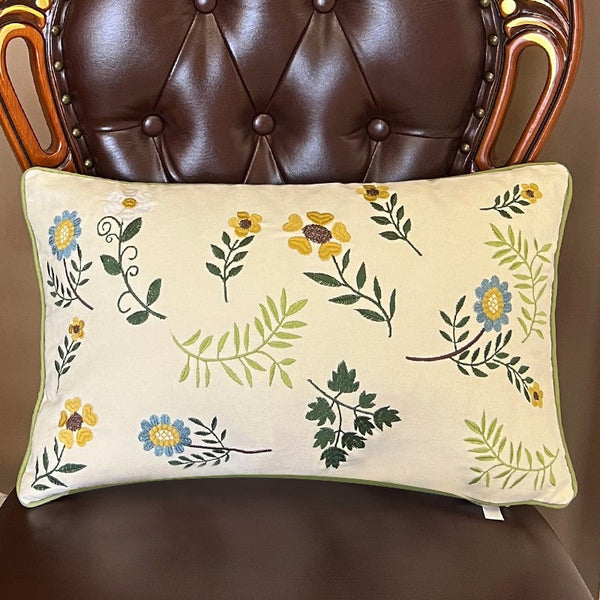 Farmhouse Decorative Throw Pillows, Spring Flower Sofa Decorative Pillows, Embroider Flower Cotton Pillow Covers, Flower Decorative Throw Pillows for Couch-Silvia Home Craft