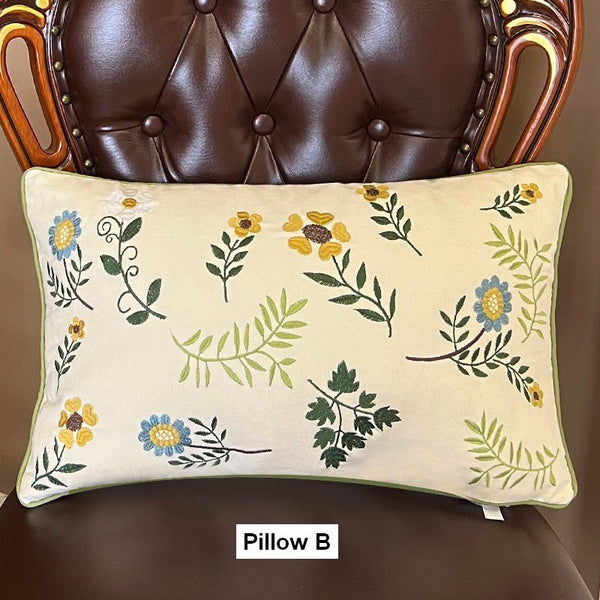 Farmhouse Decorative Throw Pillows, Spring Flower Sofa Decorative Pillows, Embroider Flower Cotton Pillow Covers, Flower Decorative Throw Pillows for Couch-Silvia Home Craft