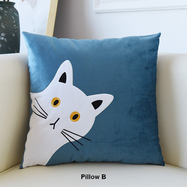 Modern Sofa Decorative Pillows, Lovely Cat Pillow Covers for Kid's Room, Cat Decorative Throw Pillows for Couch, Modern Decorative Throw Pillows-Silvia Home Craft