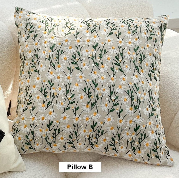 Decorative Pillows for Couch, Farmhouse Decorative Pillows for Sofa, Embroider Flower Cotton Pillow Covers, Spring Flower Decorative Pillows for Bedroom-Silvia Home Craft