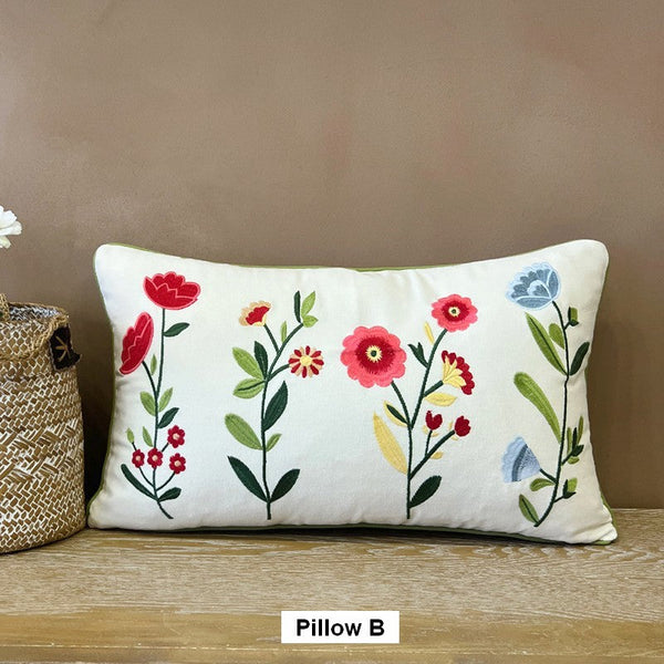 Throw Pillows for Couch, Spring Flower Decorative Throw Pillows, Farmhouse Sofa Decorative Pillows, Embroider Flower Cotton Pillow Covers-Silvia Home Craft