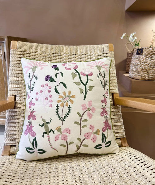 Embroider Flower Cotton Pillow Covers, Spring Flower Decorative Throw Pillows, Farmhouse Sofa Decorative Pillows, Flower Decorative Throw Pillows for Couch-Silvia Home Craft