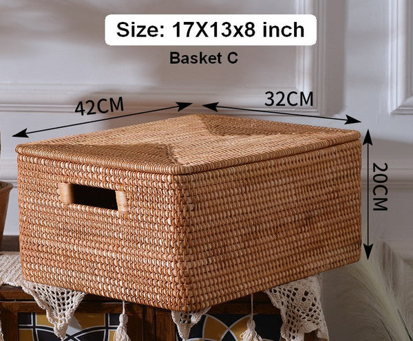 Storage Basket with Lid, Storage Baskets for Toys, Rectangular Storage Basket for Shelves, Storage Baskets for Bathroom, Storage Baskets for Clothes-Silvia Home Craft