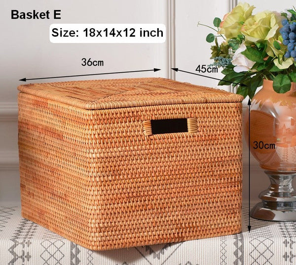 Wicker Storage Baskets for Bathroom, Rattan Rectangular Storage Basket with Lid, Extra Large Storage Baskets for Clothes, Storage Baskets for Bedroom-Silvia Home Craft