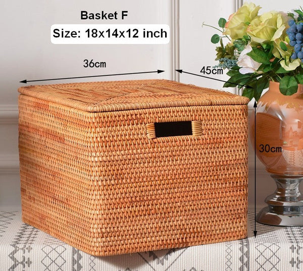 Oversized Rattan Storage Basket, Extra Large Rectangular Storage Basket for Clothes, Storage Baskets for Bathroom, Bedroom Storage Baskets-Silvia Home Craft