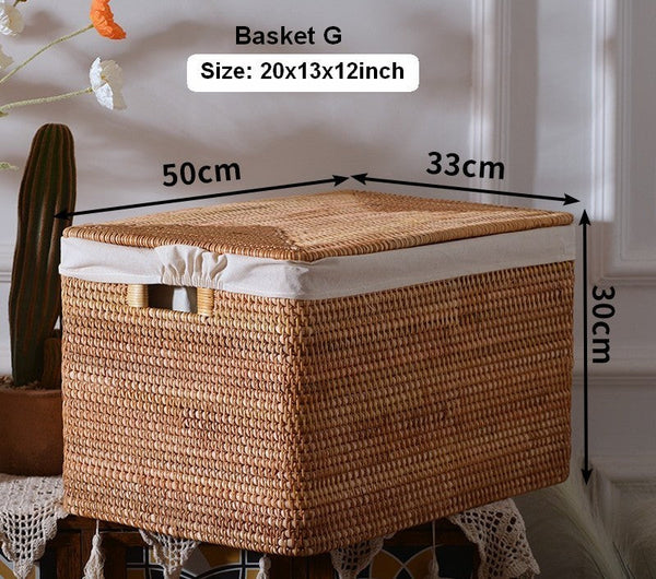 Oversized Rattan Storage Basket, Extra Large Rectangular Storage Basket for Clothes, Storage Baskets for Bathroom, Bedroom Storage Baskets-Silvia Home Craft