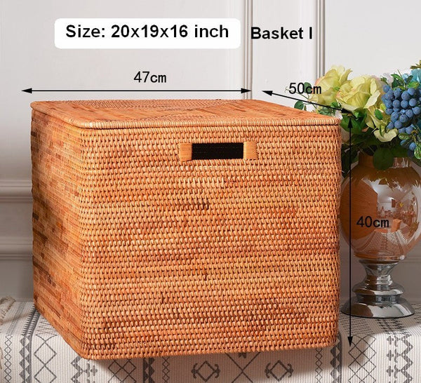 Oversized Rattan Storage Basket, Extra Large Rectangular Storage Basket for Clothes, Storage Baskets for Bathroom, Bedroom Storage Baskets-Silvia Home Craft