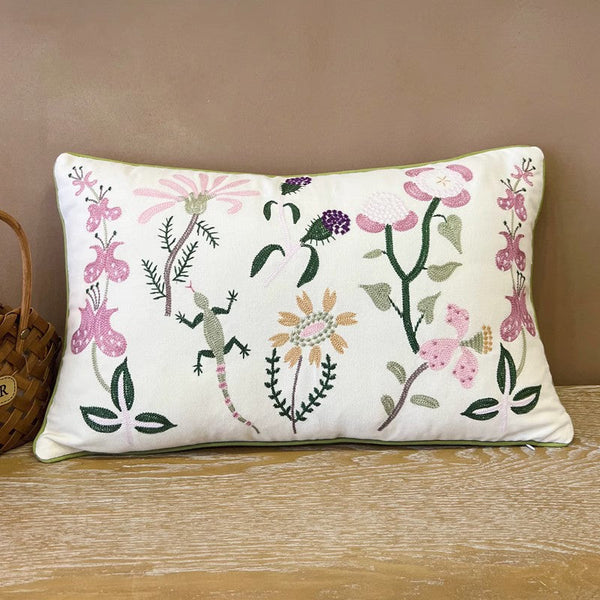 Embroider Flower Cotton Pillow Covers, Spring Flower Decorative Throw Pillows, Farmhouse Sofa Decorative Pillows, Flower Decorative Throw Pillows for Couch-Silvia Home Craft