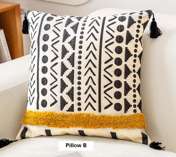 Unique Oriental Square Pillows for Bedroom, Geometric Modern Pillow Covers, Bohemian Decorative Sofa Pillows, Decorative Throw Pillows for Couch-Silvia Home Craft