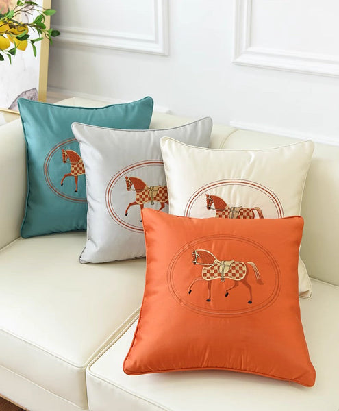 Embroider Horse Pillow Covers, Modern Decorative Throw Pillows, Horse Decorative Throw Pillows for Couch, Modern Sofa Decorative Pillows-Silvia Home Craft