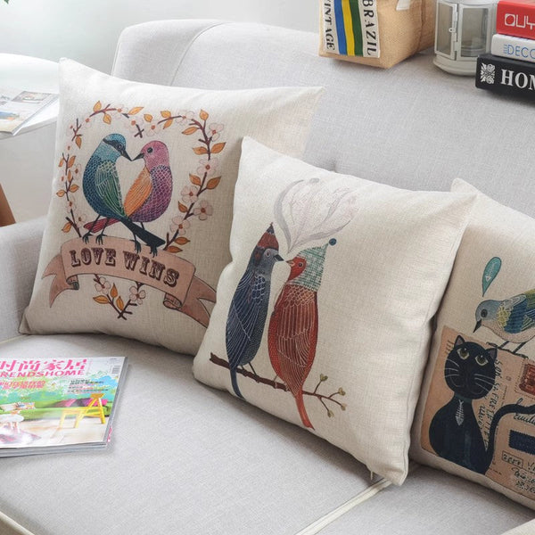 Simple Decorative Pillow Covers, Decorative Sofa Pillows for Living Room, Love Birds Throw Pillows for Couch, Singing Birds Decorative Throw Pillows-Silvia Home Craft